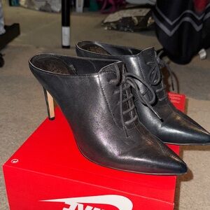 Vince Camuto Black Lace-Up Heeled Mules